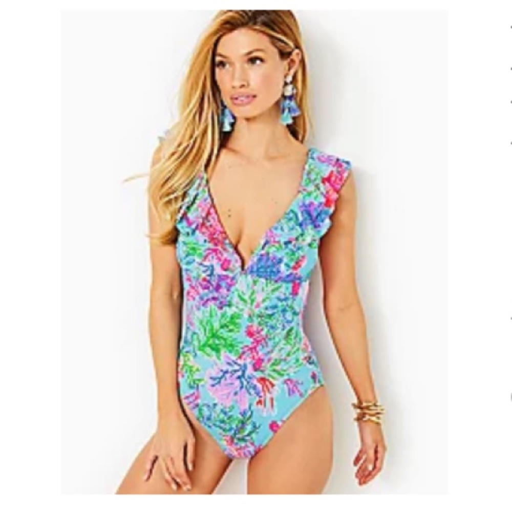 Lilly Pulitzer size 8 new with tags in bag Huey Ruffle one piece celestial blue